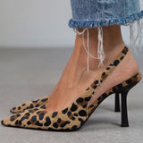 Liorina - Tacones caqui con estampado de leopardo y punta afilada