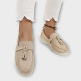 Beige Women's Loafers with Decorative Laces