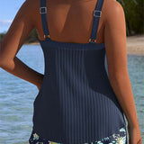 Beatriz - Conjunto de Tankini a Rayas con Pantalones de Playa de Dos Piezas