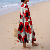 Elva - Vestido Largo Floral en Rojo
