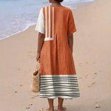 Selene - Vestido Terracota con Diseño de Rayas