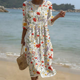 Cristina - Vestido Maxi de Cuello Redondo con Diseño Floral