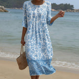 Sofía - Maxi Vestido de Cuello Redondo con Estampado