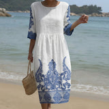 Bianca - Vestido Maxi de Cuello Redondo con Diseño Estampado