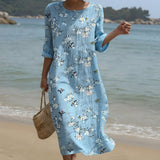Beatriz - Vestido Maxi de Cuello Redondo con Diseño Estampado