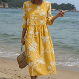 Iara - Vestido Midi con Diseño de Plantas y Flores