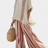 Vanessa - Conjunto Chic con Rayas Rojas