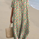 Eulállia - Vestido Retro Floral en Verde Agua